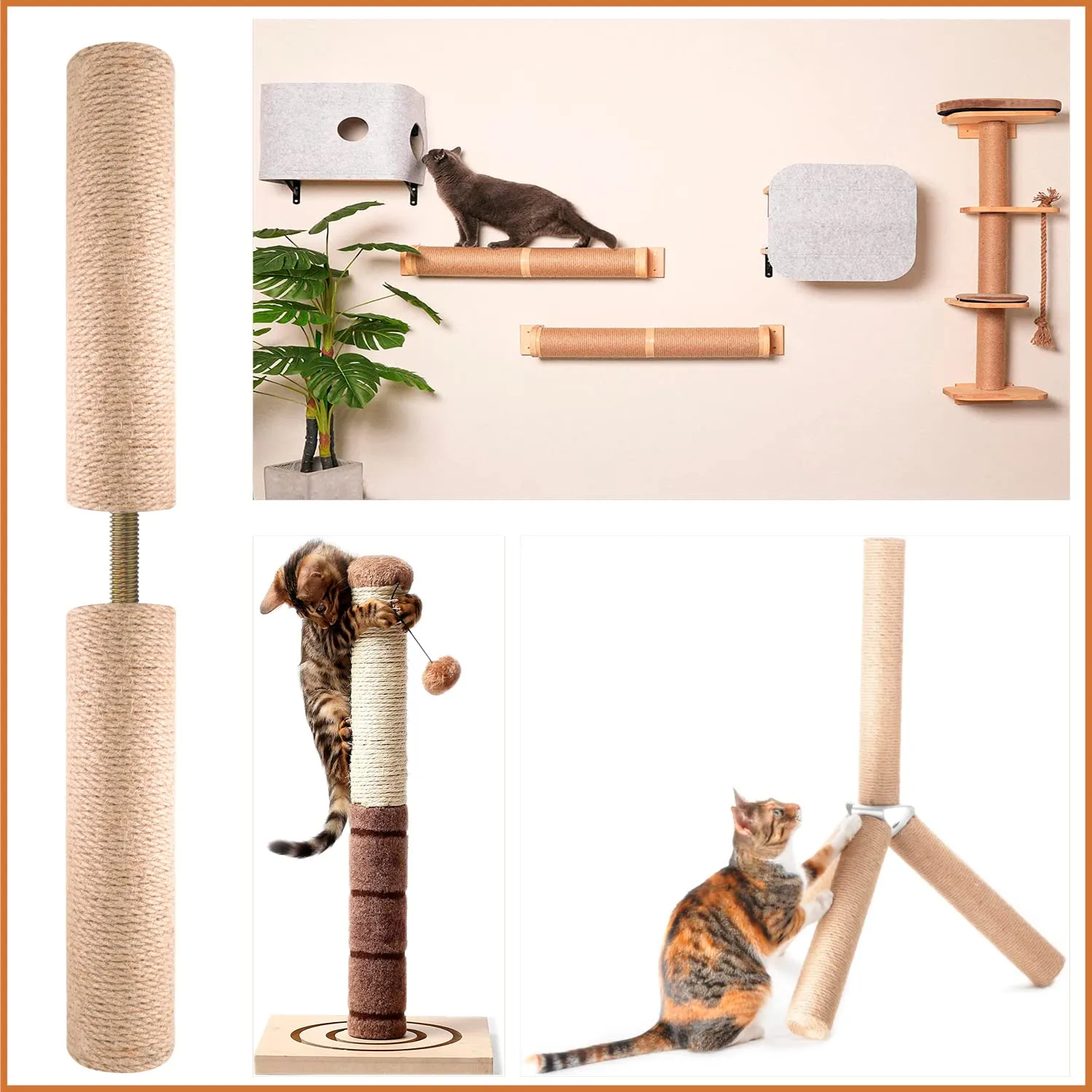 12 Inch Cat Scratching Posts Jute Rope Replacement Refill for Cats Tower Kittens Scratch Pole Perch Interactive Toys Carpeted Furniture Scratching Deterrent Tree Indoor or Wall 2 Pack Sisal