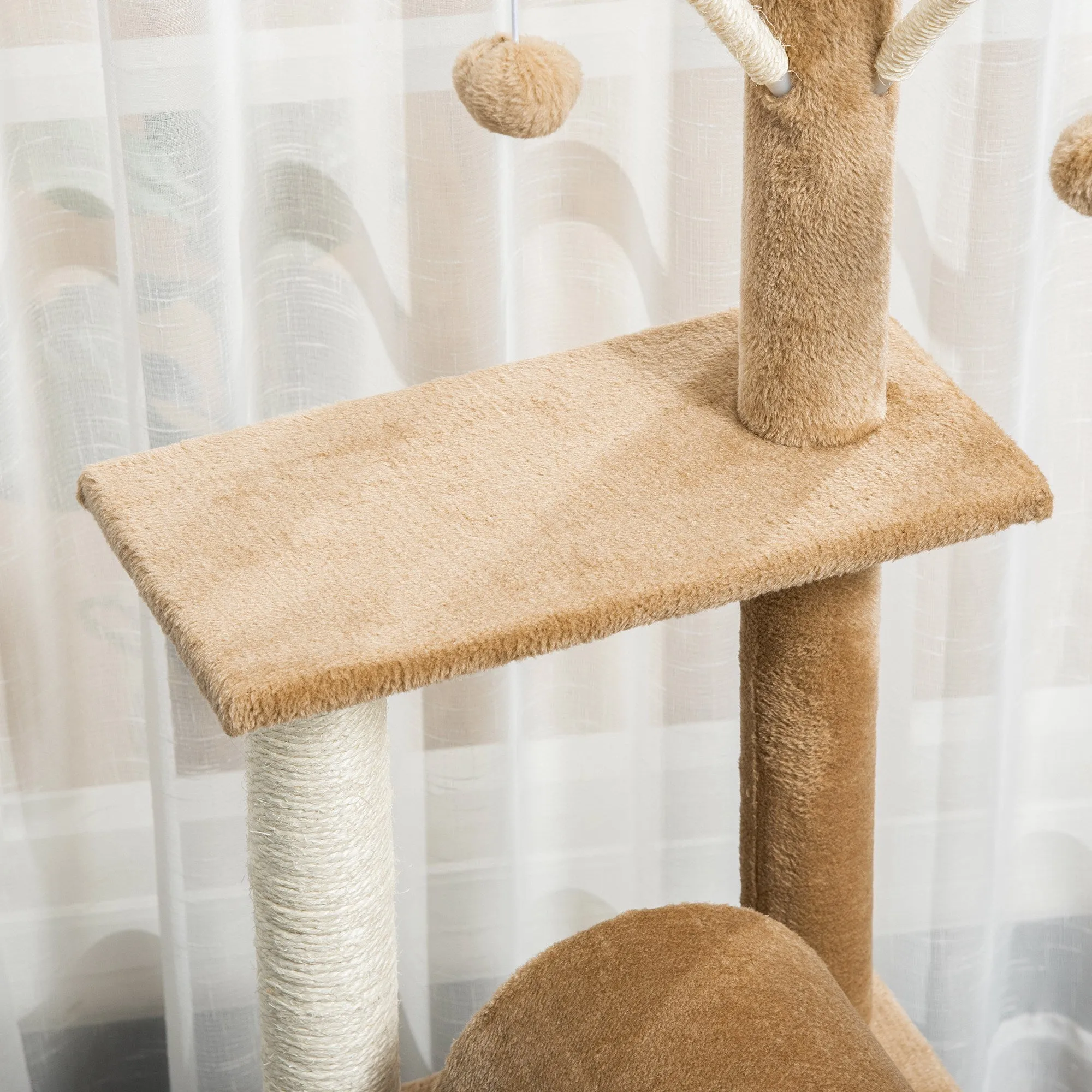 121cm Cat Tree Tower for Indoor Cats Kitten Activity Centre Scratching Post with Bed Tunnel Perch Interactive Ball Toy Brown