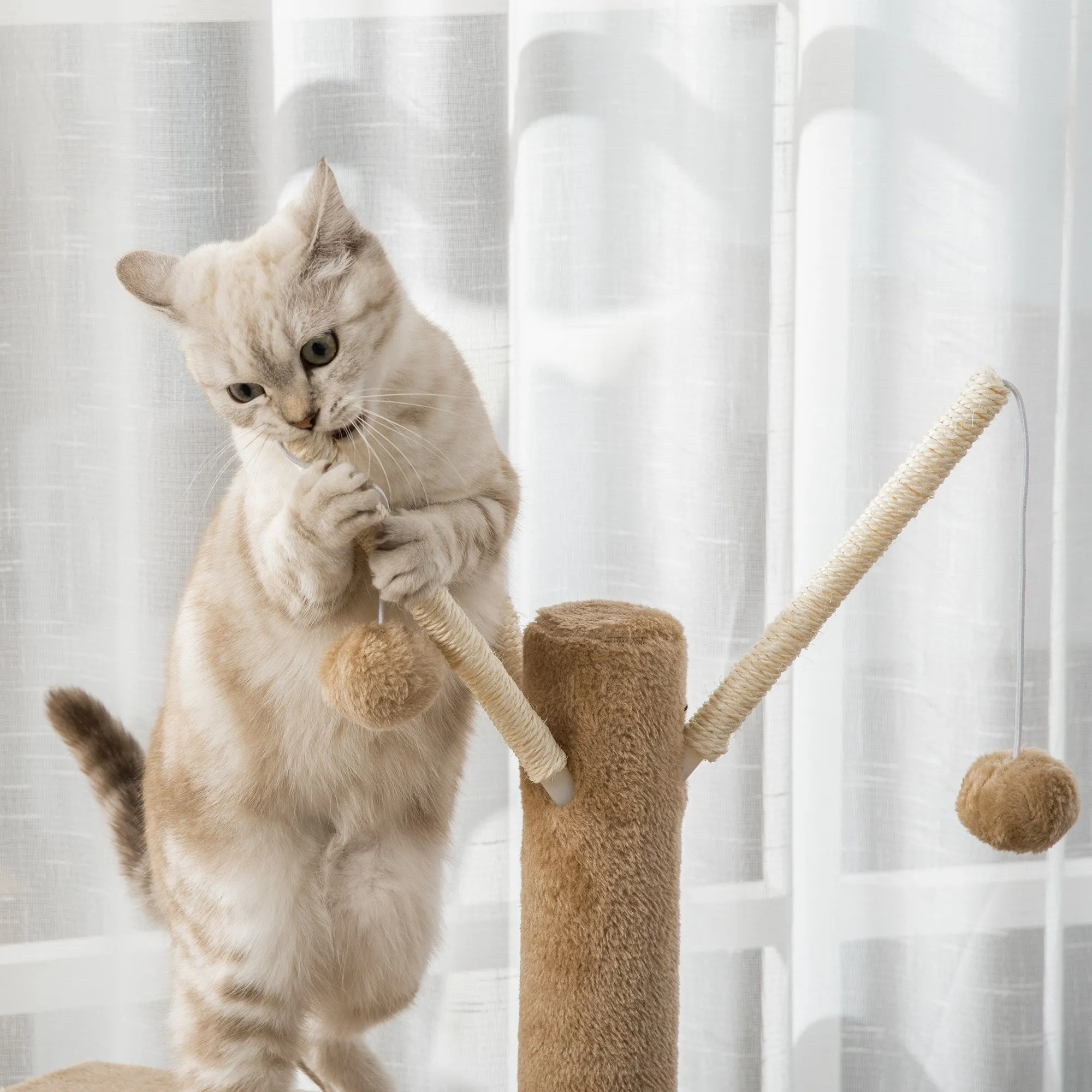 121cm Cat Tree Tower for Indoor Cats Kitten Activity Centre Scratching Post with Bed Tunnel Perch Interactive Ball Toy Brown