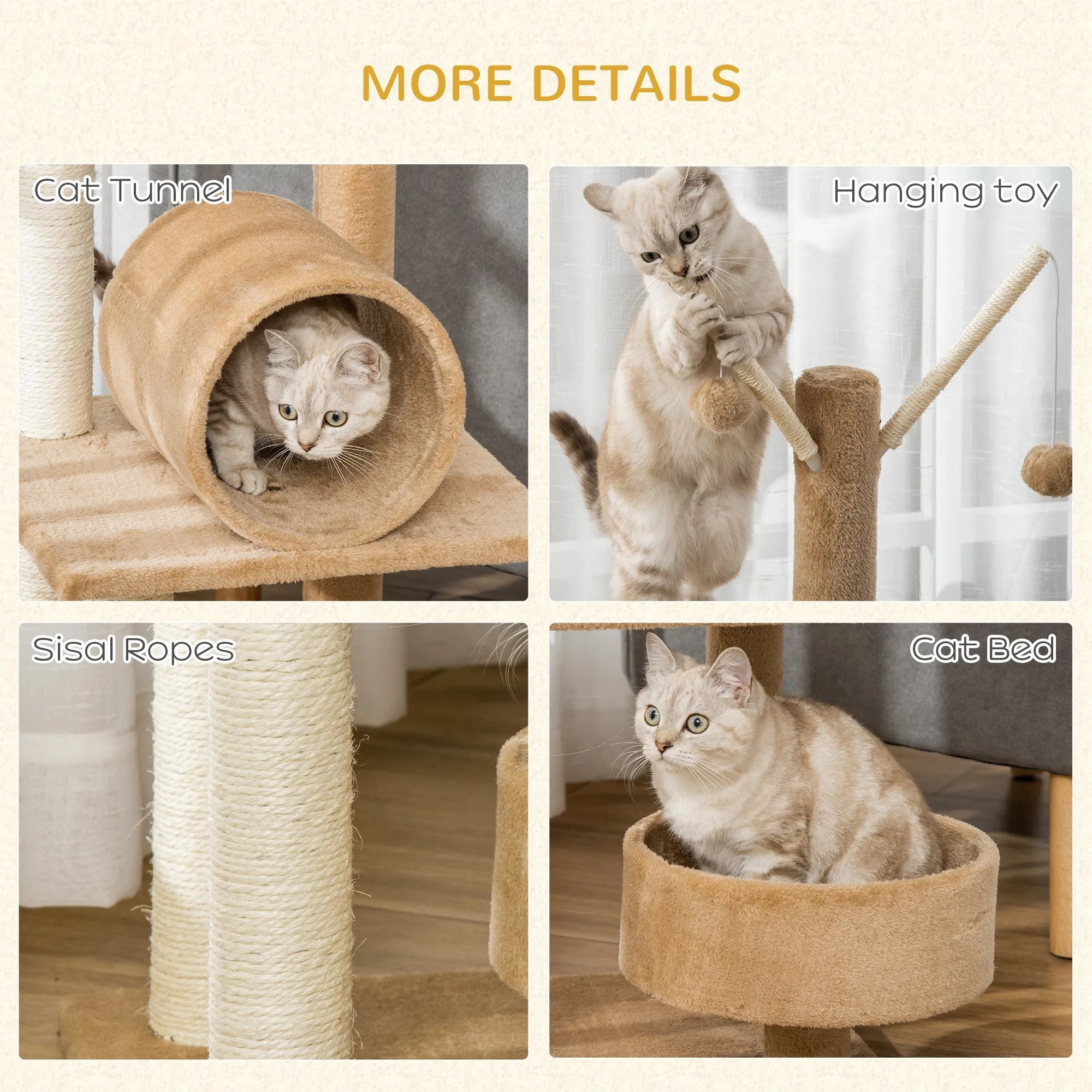 121cm Cat Tree Tower for Indoor Cats Kitten Activity Centre Scratching Post with Bed Tunnel Perch Interactive Ball Toy Brown