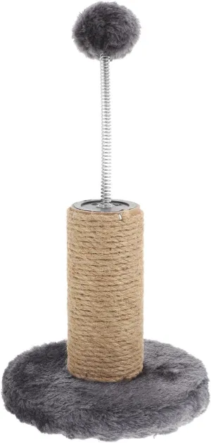 12" Cat Scratching Post Natural Sisal Cat Scratcher Cat Scratch Tower with Spring & Interactive Toys Cat Create (Grey, One Size)