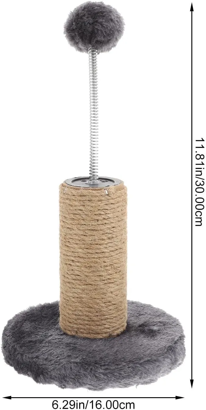 12" Cat Scratching Post Natural Sisal Cat Scratcher Cat Scratch Tower with Spring & Interactive Toys Cat Create (Grey, One Size)