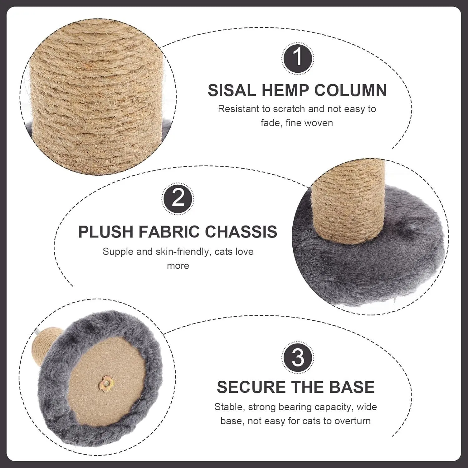 12" Cat Scratching Post Natural Sisal Cat Scratcher Cat Scratch Tower with Spring & Interactive Toys Cat Create (Grey, One Size)