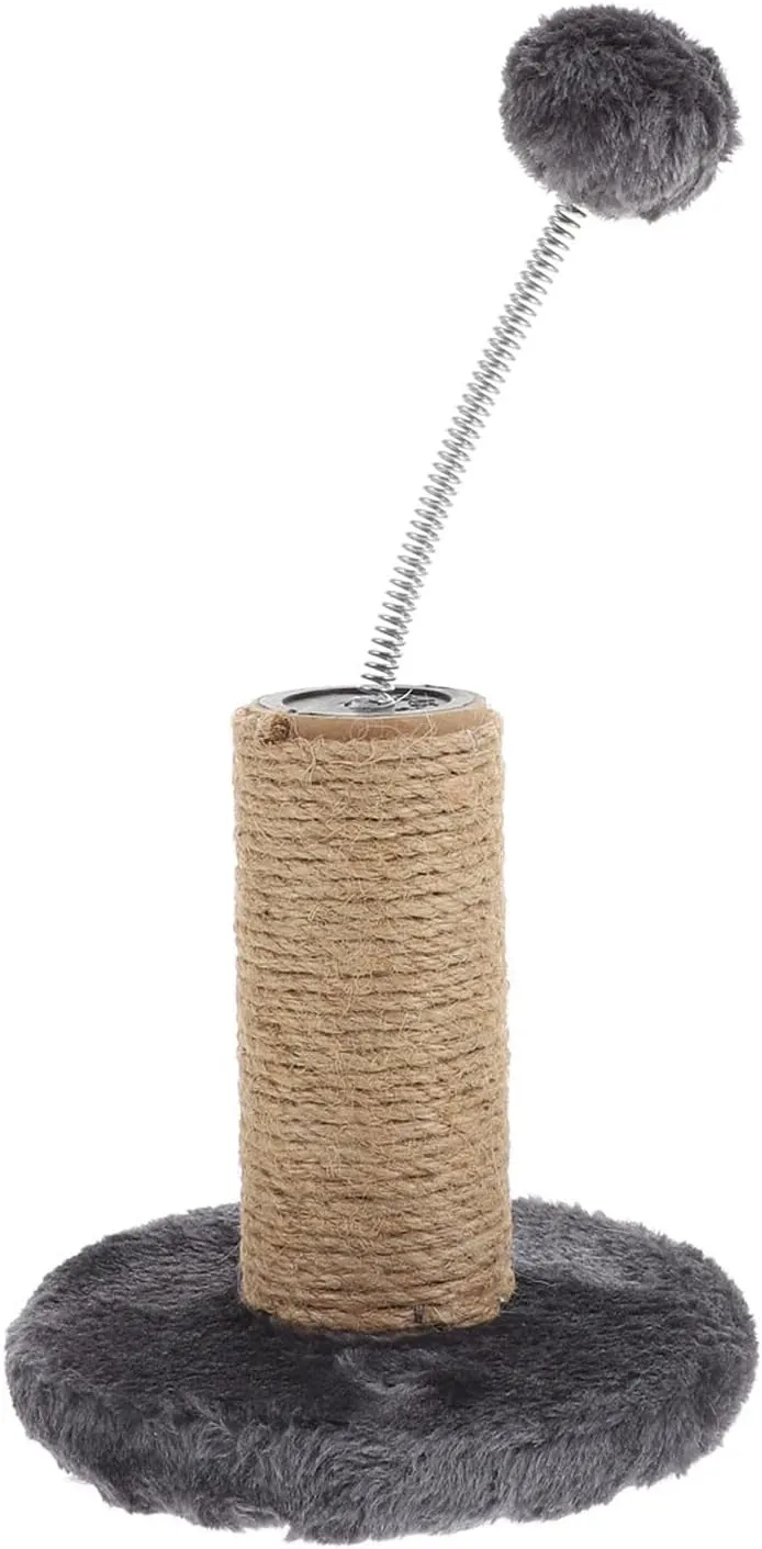 12" Cat Scratching Post Natural Sisal Cat Scratcher Cat Scratch Tower with Spring & Interactive Toys Cat Create (Grey, One Size)