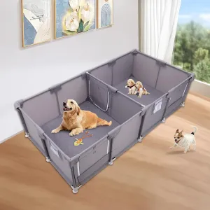 2-Room Whelping Box for Dogs and Puppies, 96x48x26in Dog Whelping Box with Waterproof Pad, ID Collars and Puppy Record, Sturdy 150D Oxford Fabric for Medium/Small Breeds