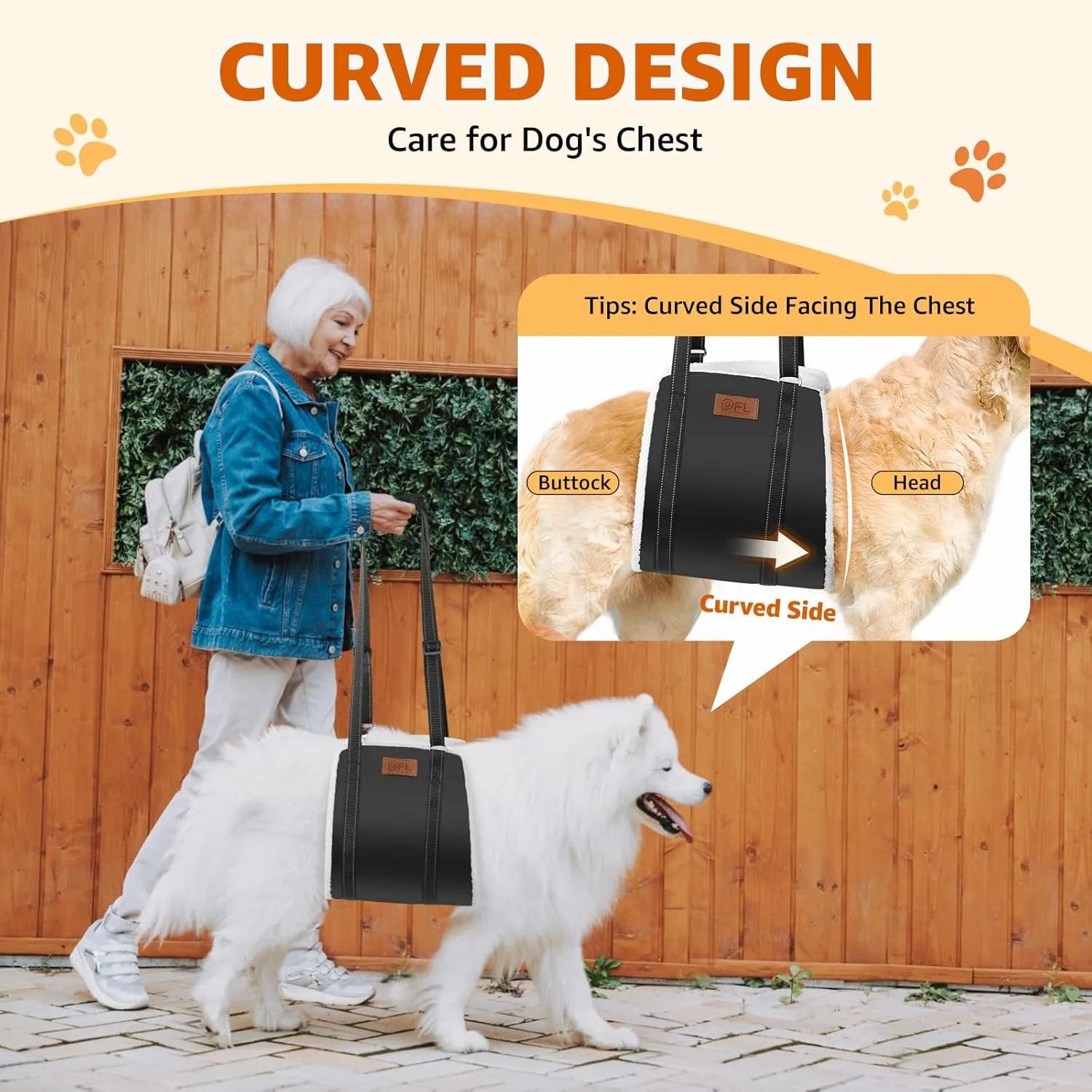 20-150 lbs Dog Lift Harness, Dog Sling for Large Dogs Hind Leg Support, Curved Plush Lining Dog Sling Carrier, Adjustable Dog Support Harness Helps Senior, Elderly, Injured Pet Black, Medium