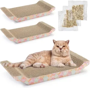 3-Pack Cat Scratcher Bed for Furniture Protection, Training, Indoor Kittens, Reversible Corrugated Cardboard, Modern Sofa Scratching Pad with 3 Catnip Bags (16.75 * 8 * 2.4 inches)