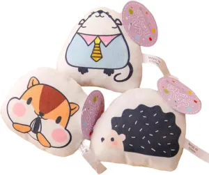 3-Pack Catnip Plush Cat Toys with Bells  Soft Hedgehog, Mouse & Squirrel Animal Shapes, Interactive Small Pet Toys for Indoor Cats and Kittens