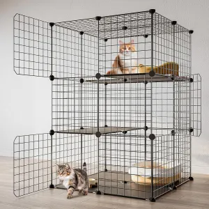 3-Tier Cat Cage Indoor Enclosure DIY Cat Playpen Catio Detachable Metal Wire Kennels 2Lx2Wx3H Crate Large Exercise Place Ideal for 1-2 Cats, Black