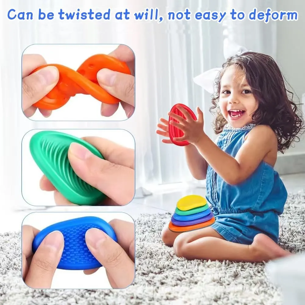 6pcs Fidget Toys Sensory Stone for KidsTextured Soft Worry Stone for Autism Kids Calming - Fidget Stress Toys for Students Anxiety Relief - Small Prizes Fidget Toys