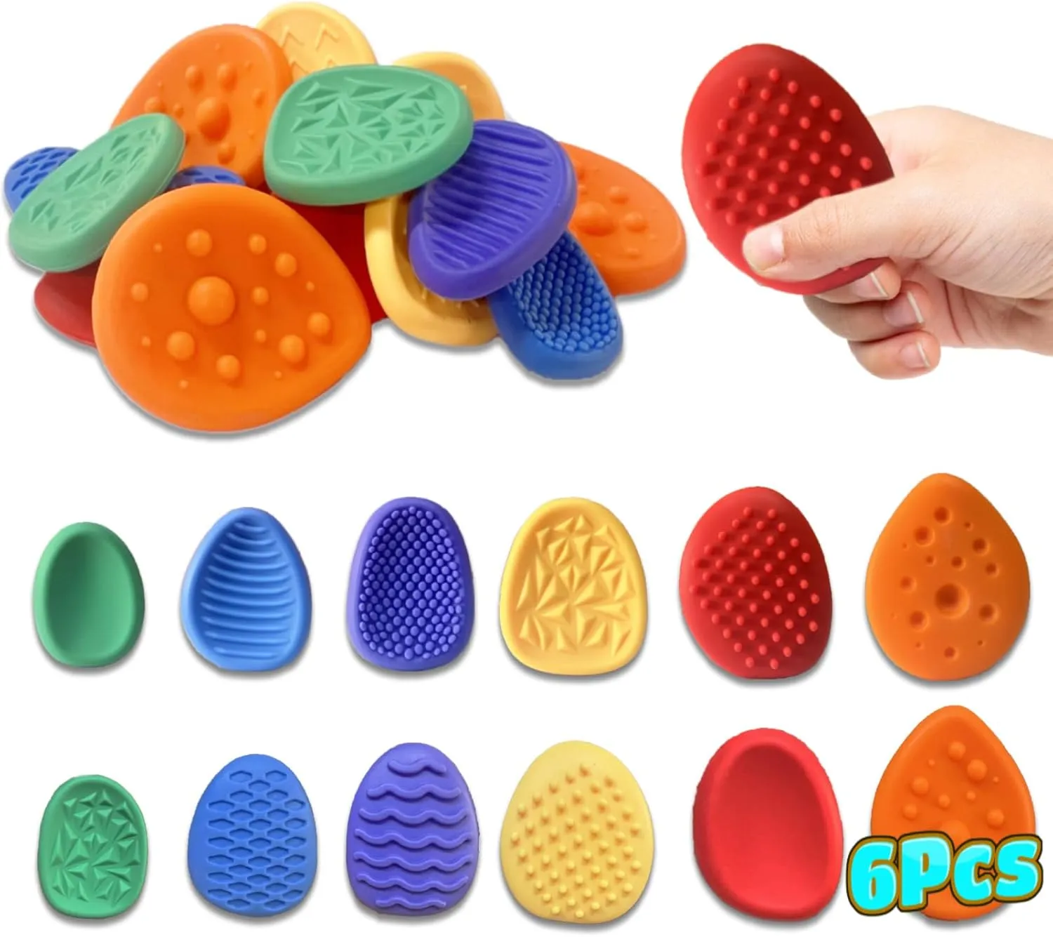 6pcs Fidget Toys Sensory Stone for KidsTextured Soft Worry Stone for Autism Kids Calming - Fidget Stress Toys for Students Anxiety Relief - Small Prizes Fidget Toys