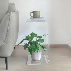 Acrylic Side Table,12" D x 20" W x 10" H, Clear Multipurpose C-Shape End Table Bed Desk Laptop Table for Living Room Bedroom Balcony Patio and Office Desk for Reading