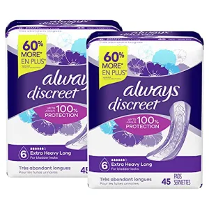 Always Discreet Extra Heavy Long Incontinence Pads, Up to 100% Leak-Free Protection, Total 90 Count