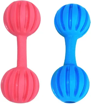 Barbell Dog Chew Toy with Bell: 2pcs Teething Barbell for Puppies & Aggressive Chewer - 5.7x 1.57 Pet Interactive Toys for Medium and Small Breeds, Random Color