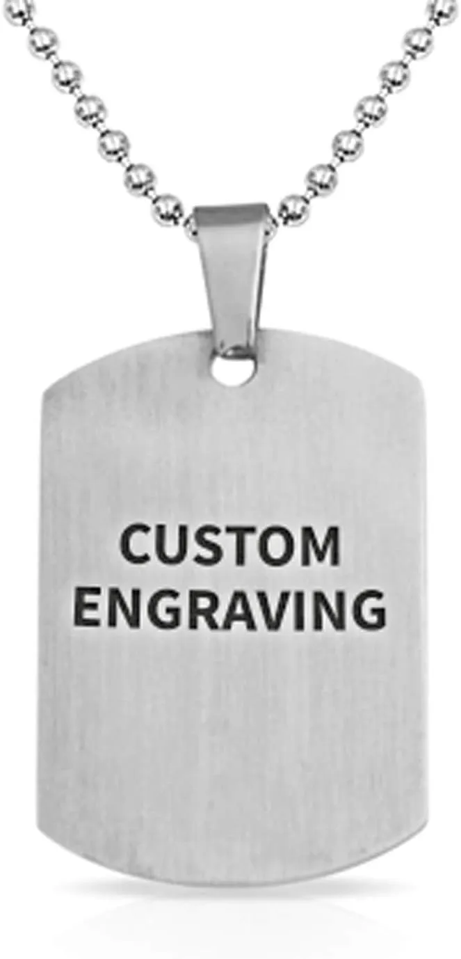 Bling Jewelry Unisex Personalize Customizable Medical Identification Medical ID Dog Tag Steel Pendant Necklace For Men Women 20 Inch Chain SM MED LG