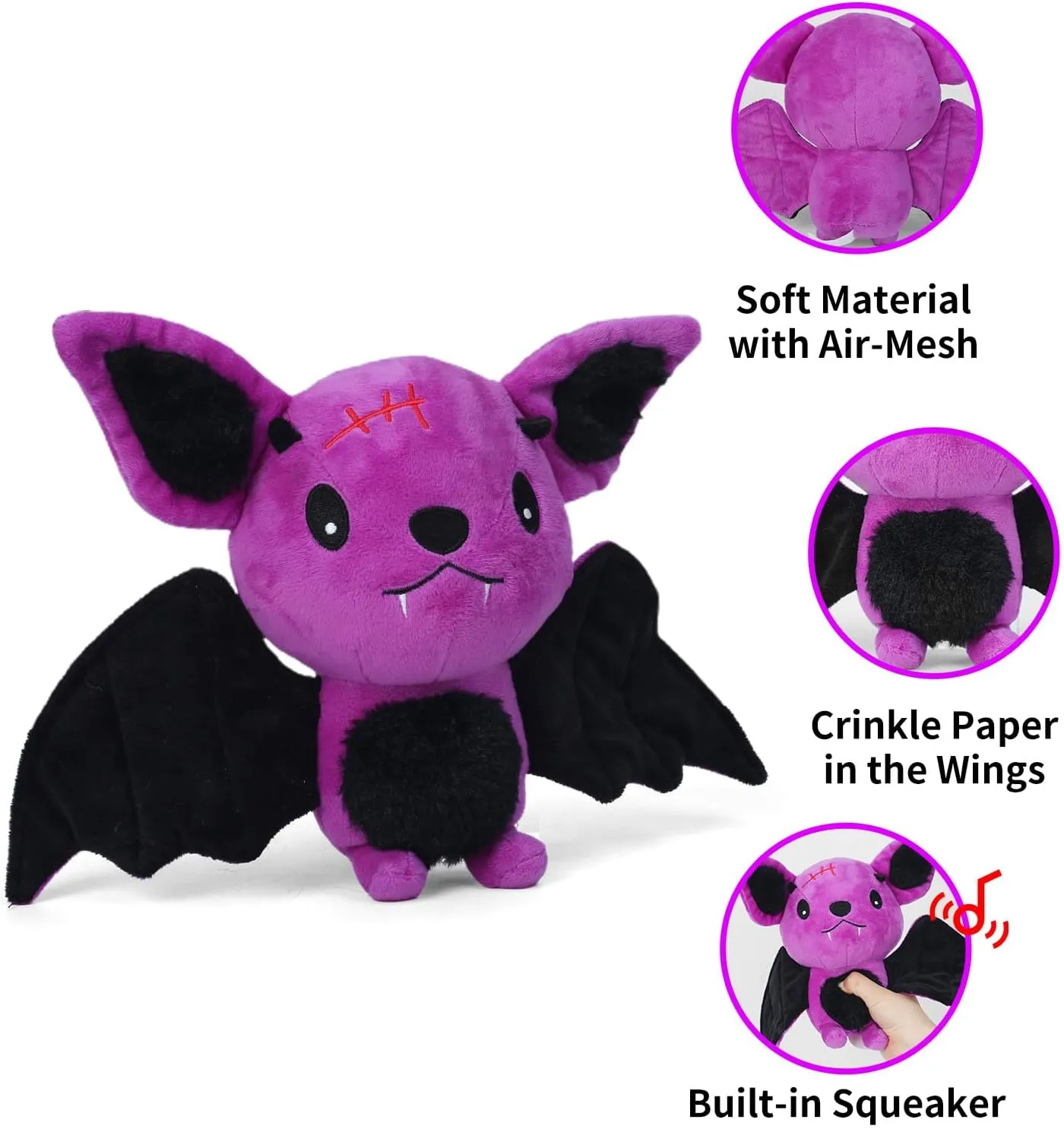 Blnboimrun Squeaky Dog Toys for Chewing, Interactive Plush Bat with Crinkle Paper, Durable Puppy Toys for Small Medium Large Dogs, Indoor Outdoor Pet Toy for Aggressive Chewers