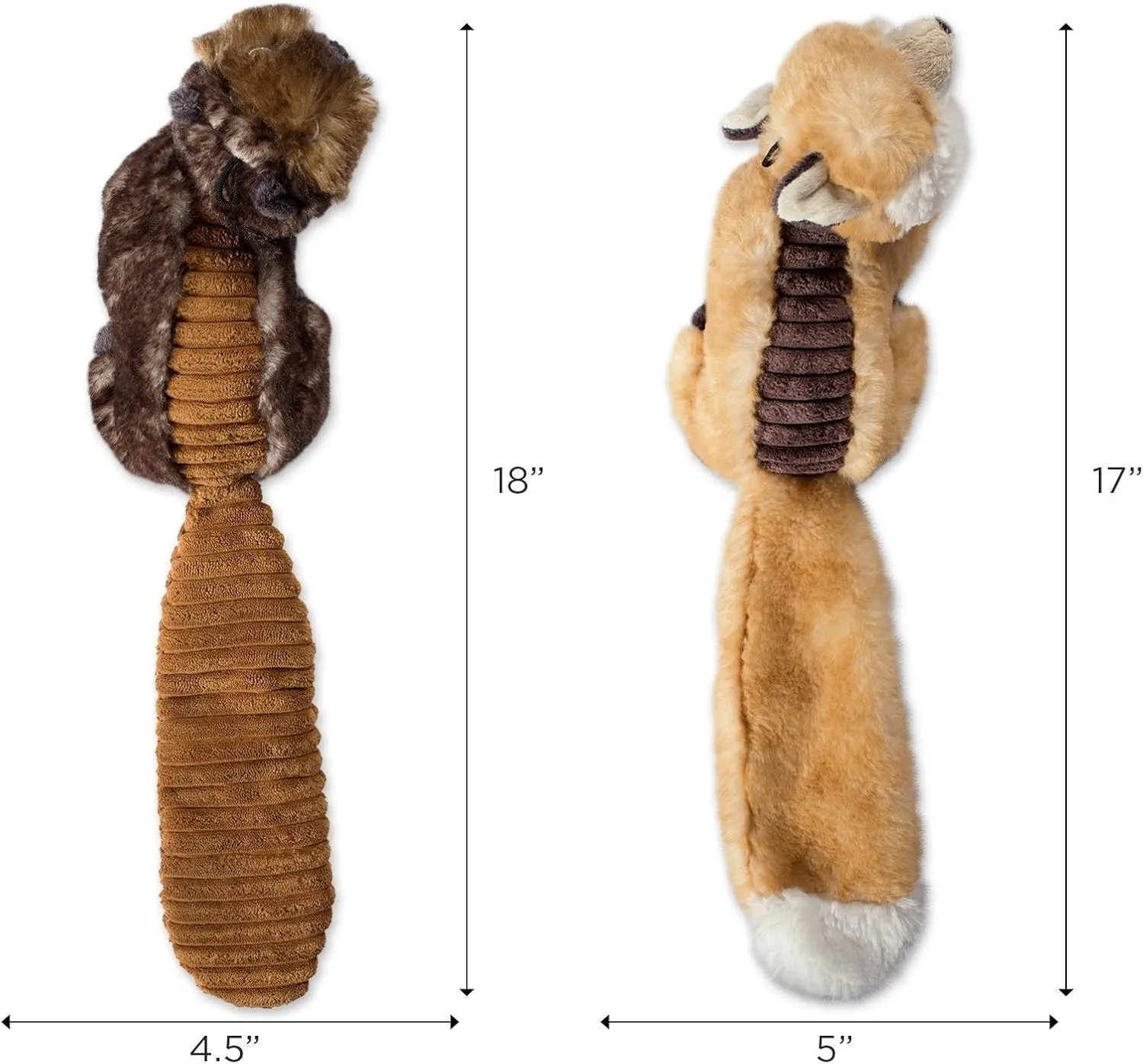 Bone Dry Squeaky Plush Pet Toy Collection, Plush, Beaver & Fox, 2, Piece