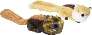 Bone Dry Squeaky Plush Pet Toy Collection, Plush, Beaver & Fox, 2, Piece