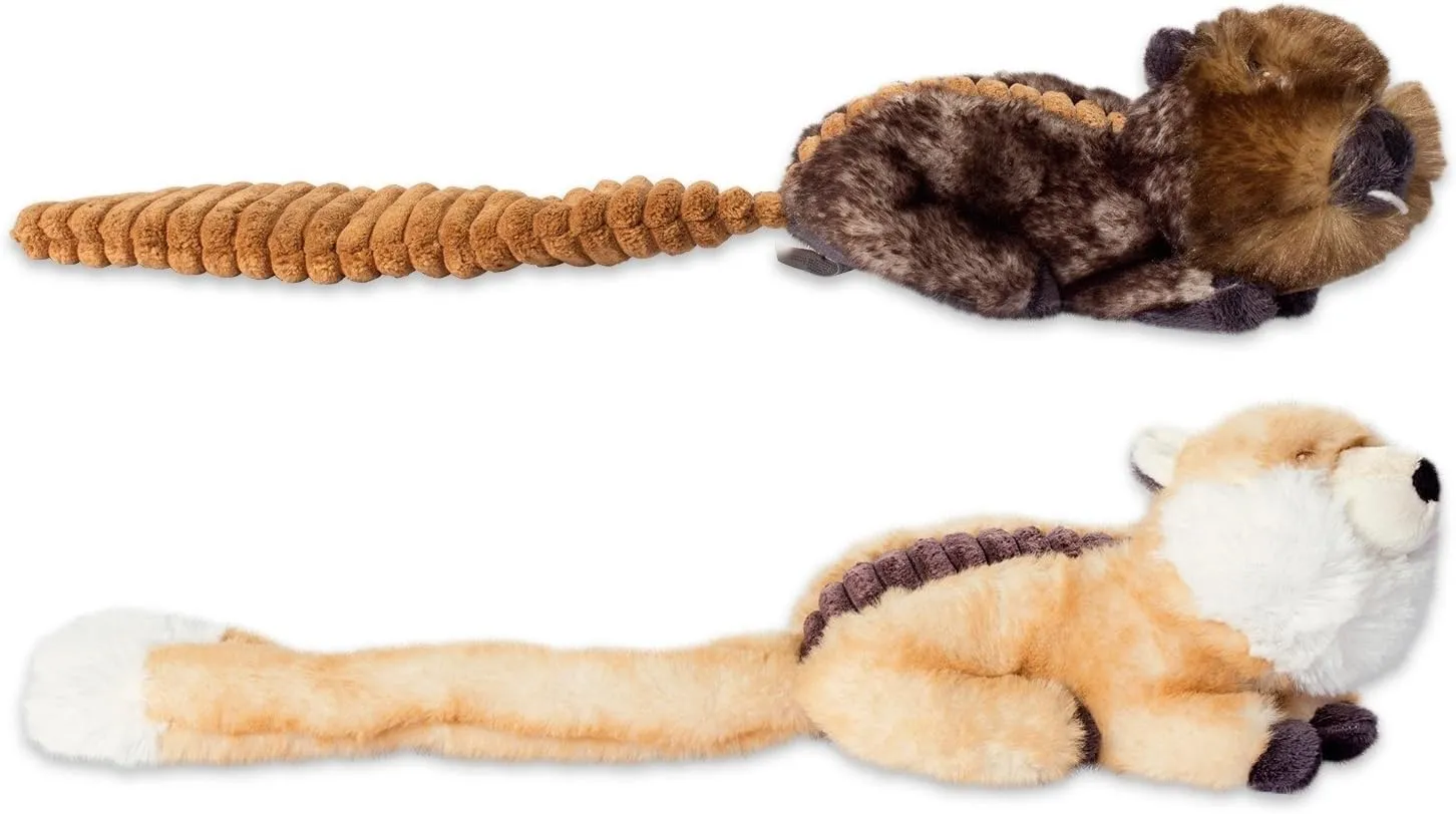 Bone Dry Squeaky Plush Pet Toy Collection, Plush, Beaver & Fox, 2, Piece