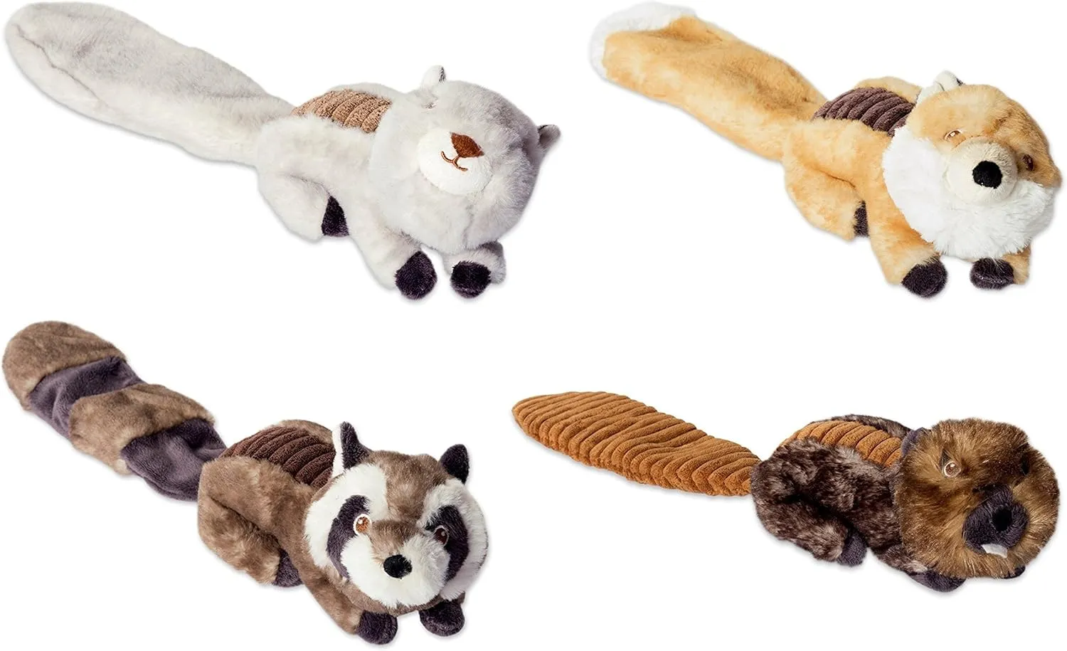 Bone Dry Squeaky Plush Pet Toy Collection, Plush, Beaver & Fox, 2, Piece