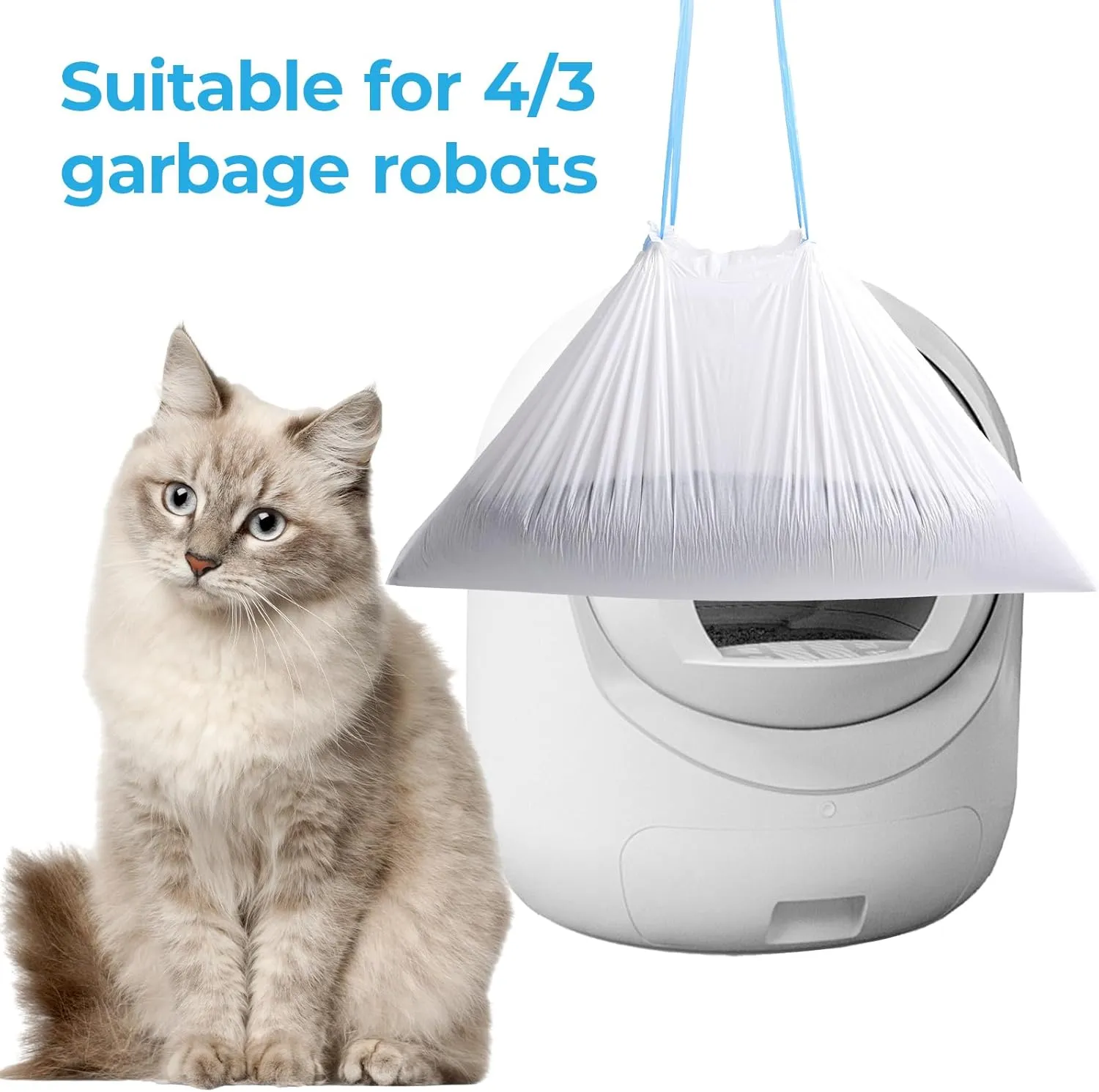 Cat Litter Box Liners, 20 Pack, Rectangular, Unscented, Low Density Polyethylene, Drawstring, Heavy-Duty, Leak-Proof, Robot 3 and 4 Compatible