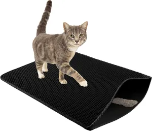 Cat Litter Mat - 30x24 Waterproof Litter Box Mat with Dual-Layer Honeycomb Design for Trapping Litter - Slip-Resistant Cat Mat by PETMAKER (Black)