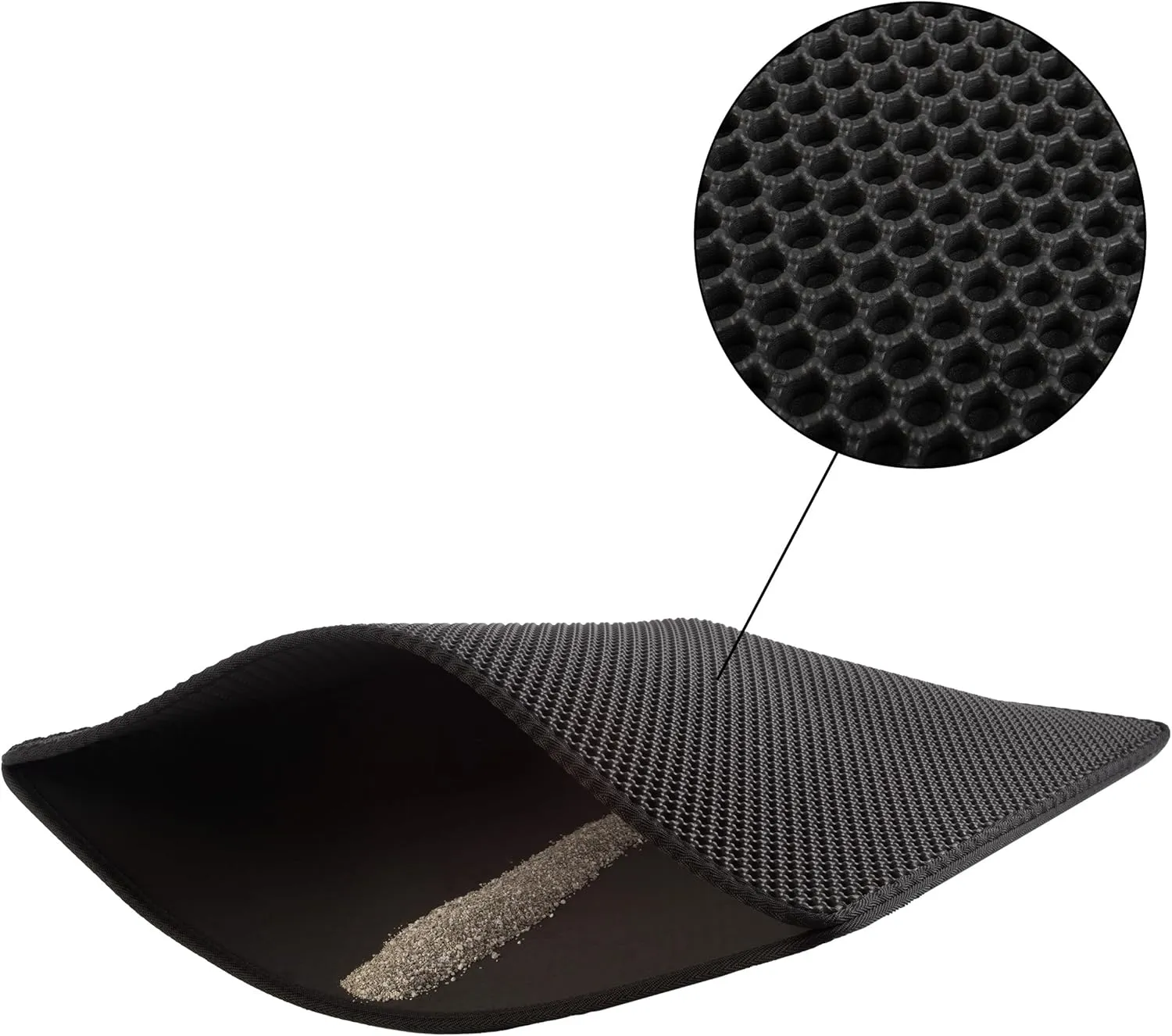 Cat Litter Mat - 30x24 Waterproof Litter Box Mat with Dual-Layer Honeycomb Design for Trapping Litter - Slip-Resistant Cat Mat by PETMAKER (Black)
