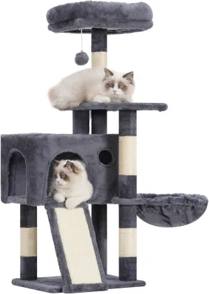 Cat Tree, 41.3" Cat Tower for Indoor Kittens with Scratching Board and Posts, Multi-Level Cozy Cat Condo with 2 Perches, Hammock, Balls, Smoky Gray GCT005SG