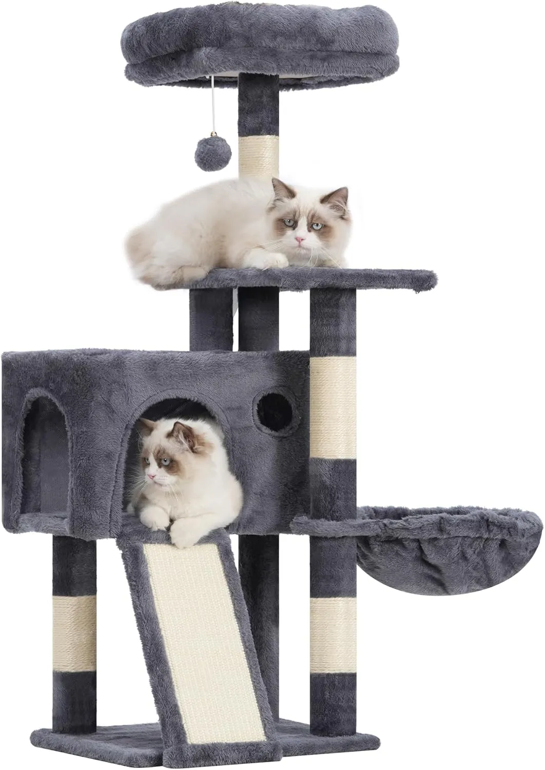 Cat Tree, 41.3" Cat Tower for Indoor Kittens with Scratching Board and Posts, Multi-Level Cozy Cat Condo with 2 Perches, Hammock, Balls, Smoky Gray GCT005SG