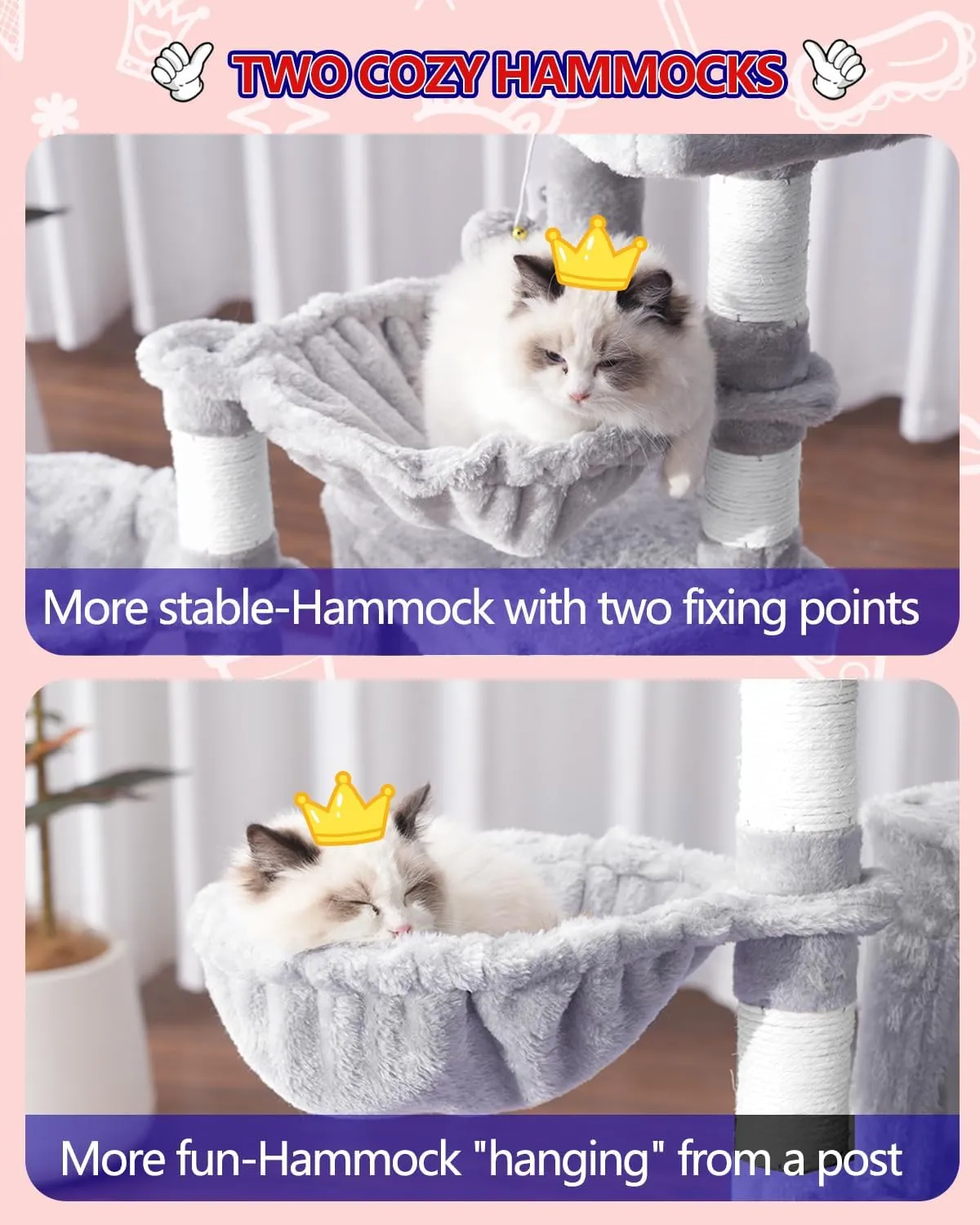 Cat Tree, Cat Tower with condo, 2 Baskets, Large Platform, Scratch Board, Cat Scratching Posts for Indoor Cats, Light Gray GCT003SW