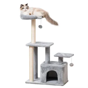 Cat Tree Tower for Indoor Cats 114cm Climbing Activity Centre Kitten with Sisal Scratching Post Perch Hanging Ball Condo Toy Light Grey