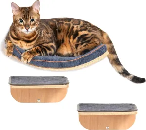 Cat Wall Shelves,Cat Wall Steps and Perch,Stairs,Ladders,Nest,Bed,Modern Wooden Floating Climbing Furniture for Hopping and Sleeping,with Scratching CushionCombo