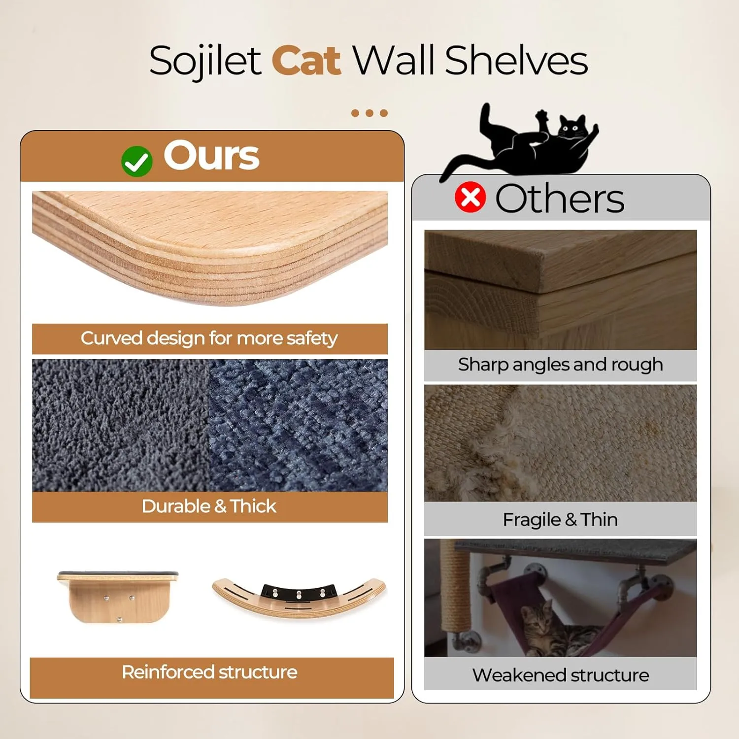 Cat Wall Shelves,Cat Wall Steps and Perch,Stairs,Ladders,Nest,Bed,Modern Wooden Floating Climbing Furniture for Hopping and Sleeping,with Scratching CushionCombo