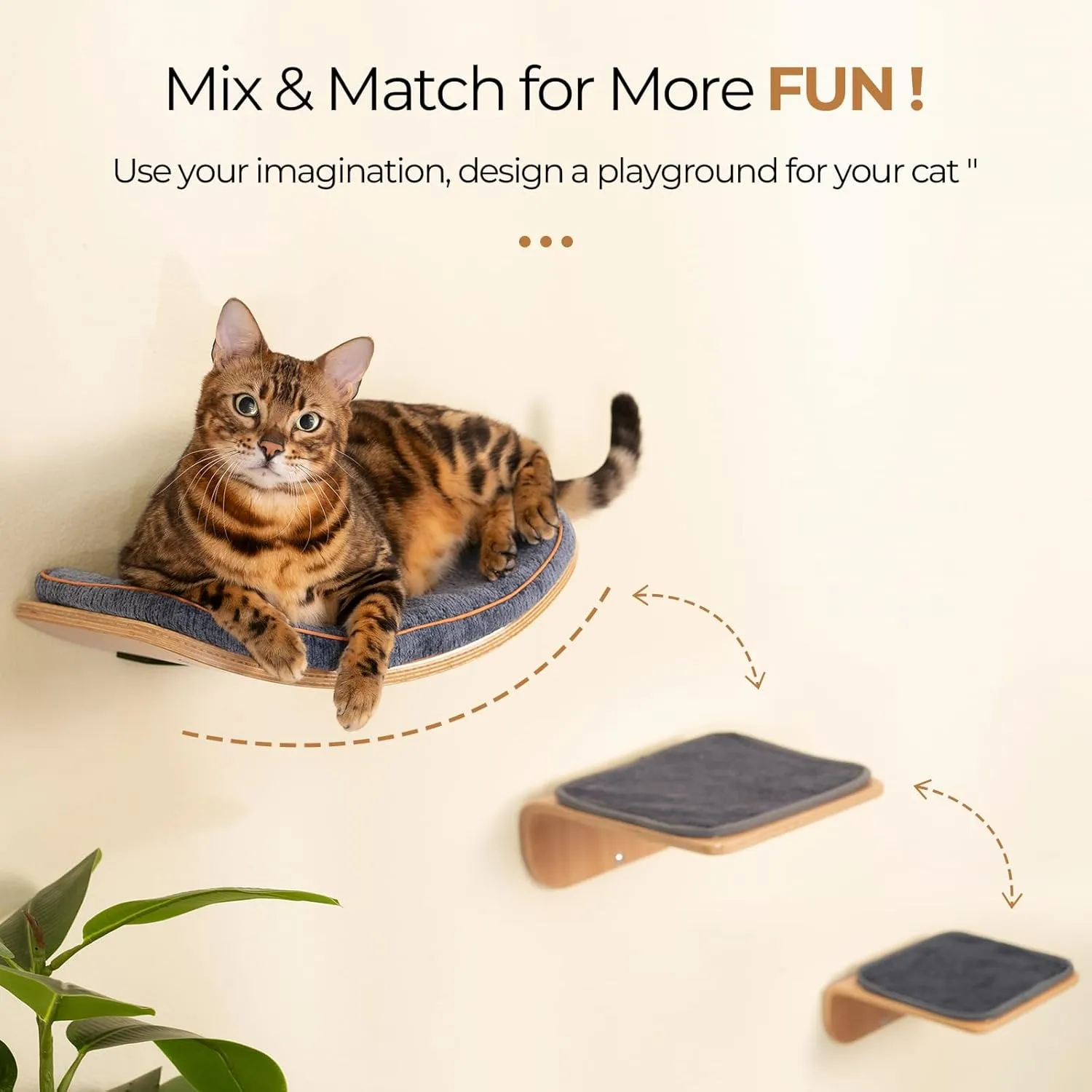 Cat Wall Shelves,Cat Wall Steps and Perch,Stairs,Ladders,Nest,Bed,Modern Wooden Floating Climbing Furniture for Hopping and Sleeping,with Scratching CushionCombo