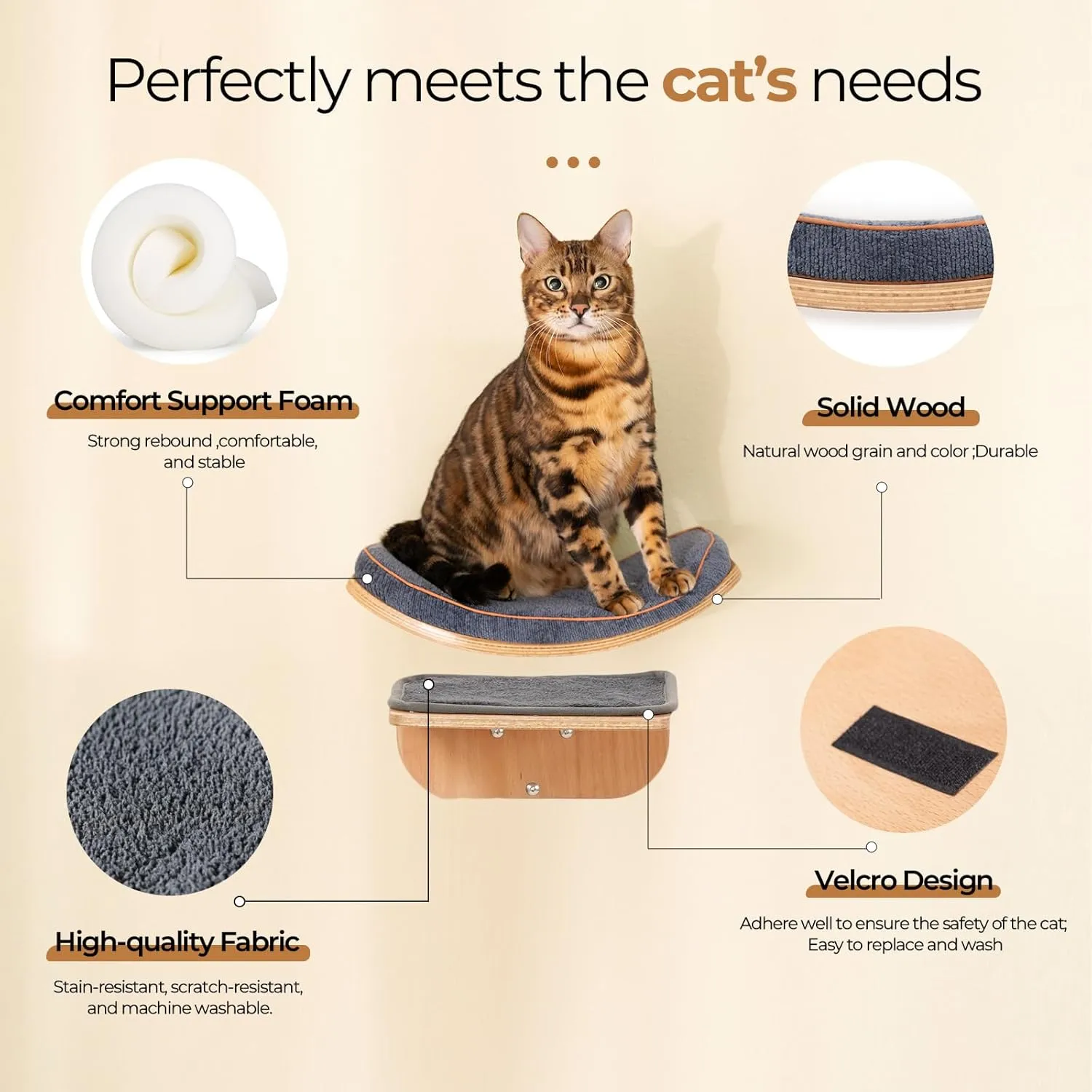 Cat Wall Shelves,Cat Wall Steps and Perch,Stairs,Ladders,Nest,Bed,Modern Wooden Floating Climbing Furniture for Hopping and Sleeping,with Scratching CushionCombo