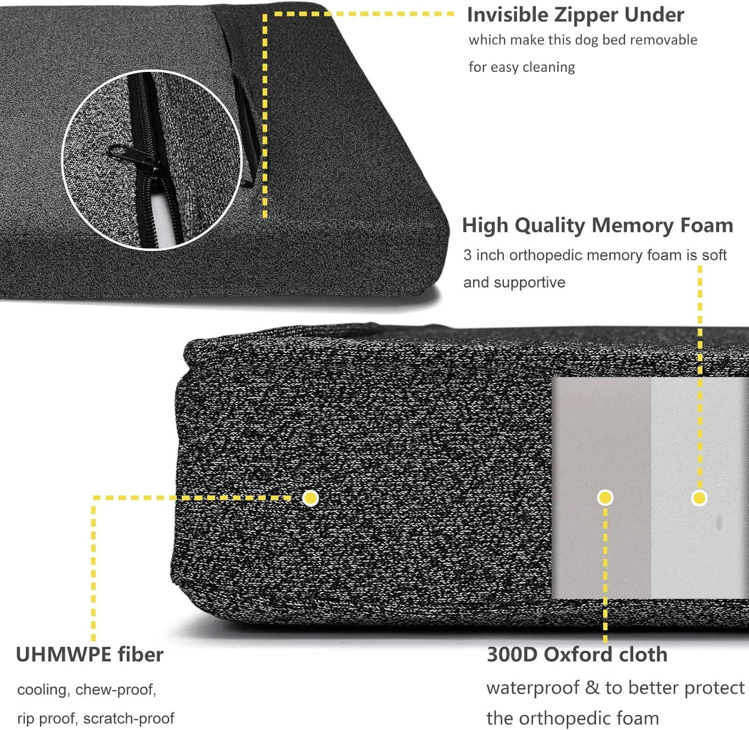 Chew Proof Dog Bed for Aggressive Chewers,Durable Dog Beds for Medium Dogs Chew Resistant with Removable Cover for Crate or Cages Orthopedic Memory Foam Grey 35" x 22"