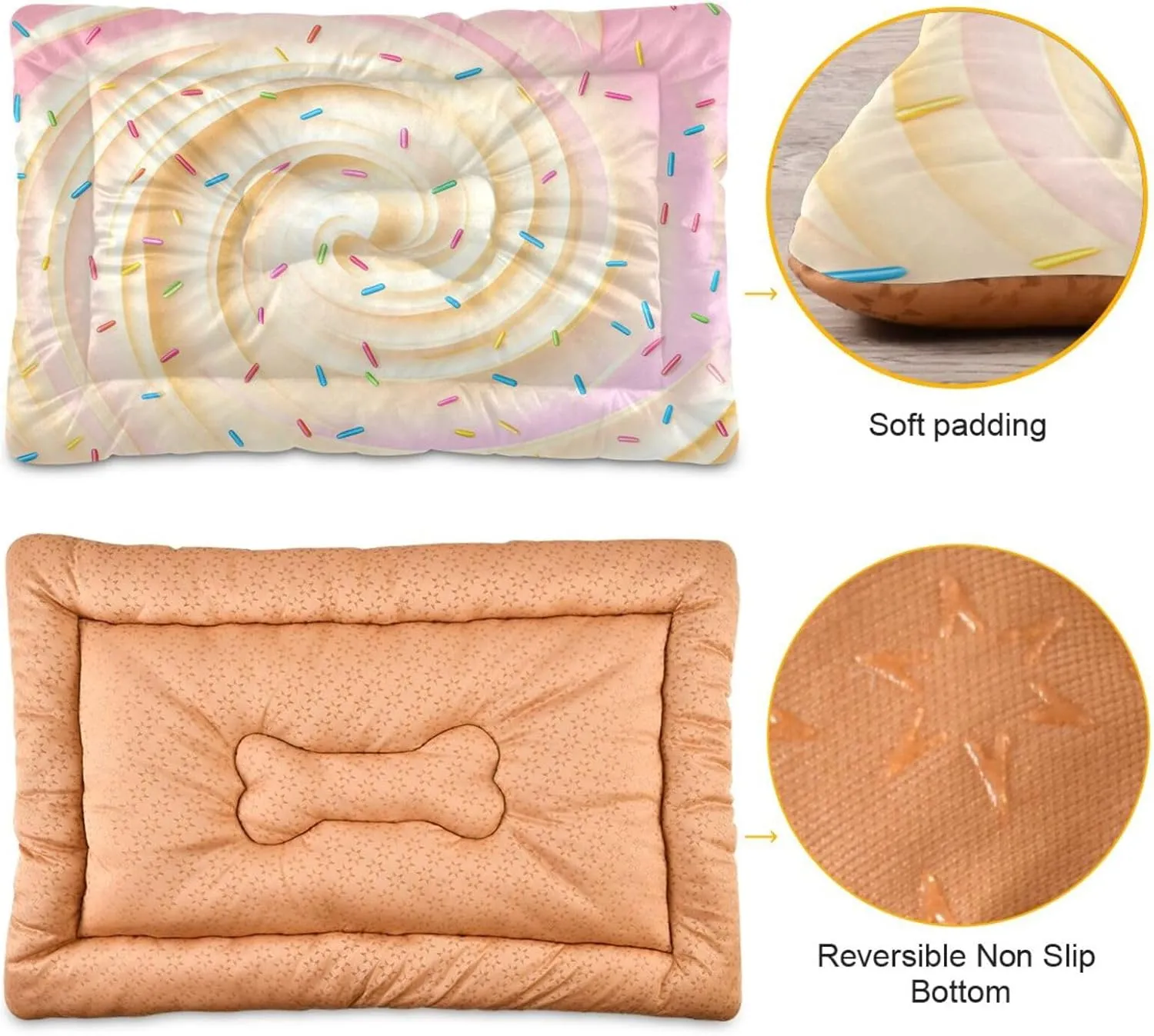 Creamy Beige Swirl Outdoor Dog Bed for Small Dogs Washable Waterproof Travel Pet Bed Mat Portable Cat Bed with Non-Slip Bottom for Indoor and Sleeping 36 x 24 Inch