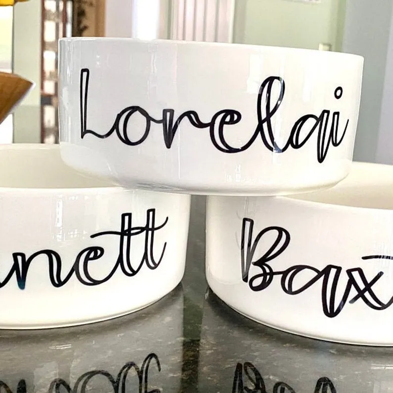 Custom Pet Food Bowl Ceramic 6" or 7" White