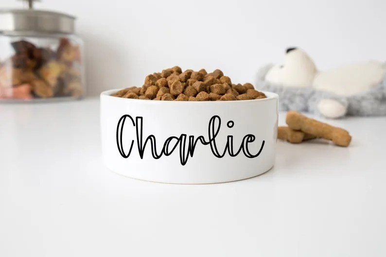 Custom Pet Food Bowl Ceramic 6" or 7" White