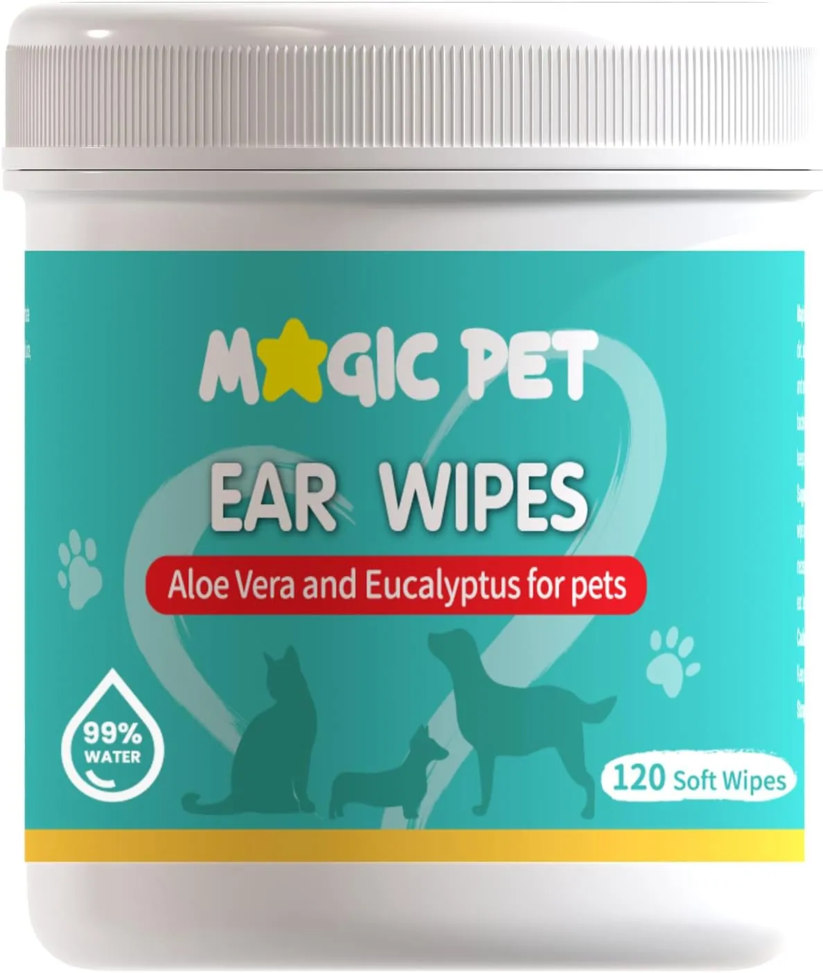 Dog Ear Cleaner Wipes  120 Grooming Wipes W/Aloe Vera & Eucalyptus  Gentle 99% Water Pet Ear Wipes for Odor & Wax Removal  Otic Dogs & Cats Ears Cleanser Itch-Free Pet Grooming Supplies