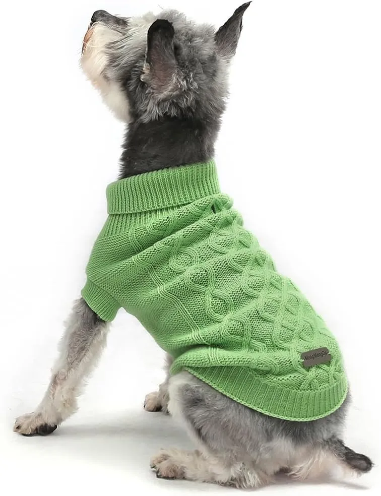 Dog Pullover Sweater, Cold Weather Cable Knitwear, Warm Clothes for Chihuahua, Bulldog, Dachshund, Pug, Yorkie,Dog Outfits for Small Dogs Medium Dogs (Green XS)