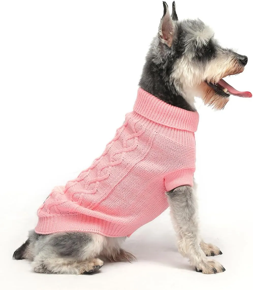 Dog Pullover Sweater, Cold Weather Cable Knitwear, Warm Clothes for Chihuahua, Bulldog, Dachshund, Pug, Yorkie,Dog Outfits for Small Dogs (Pink XS)