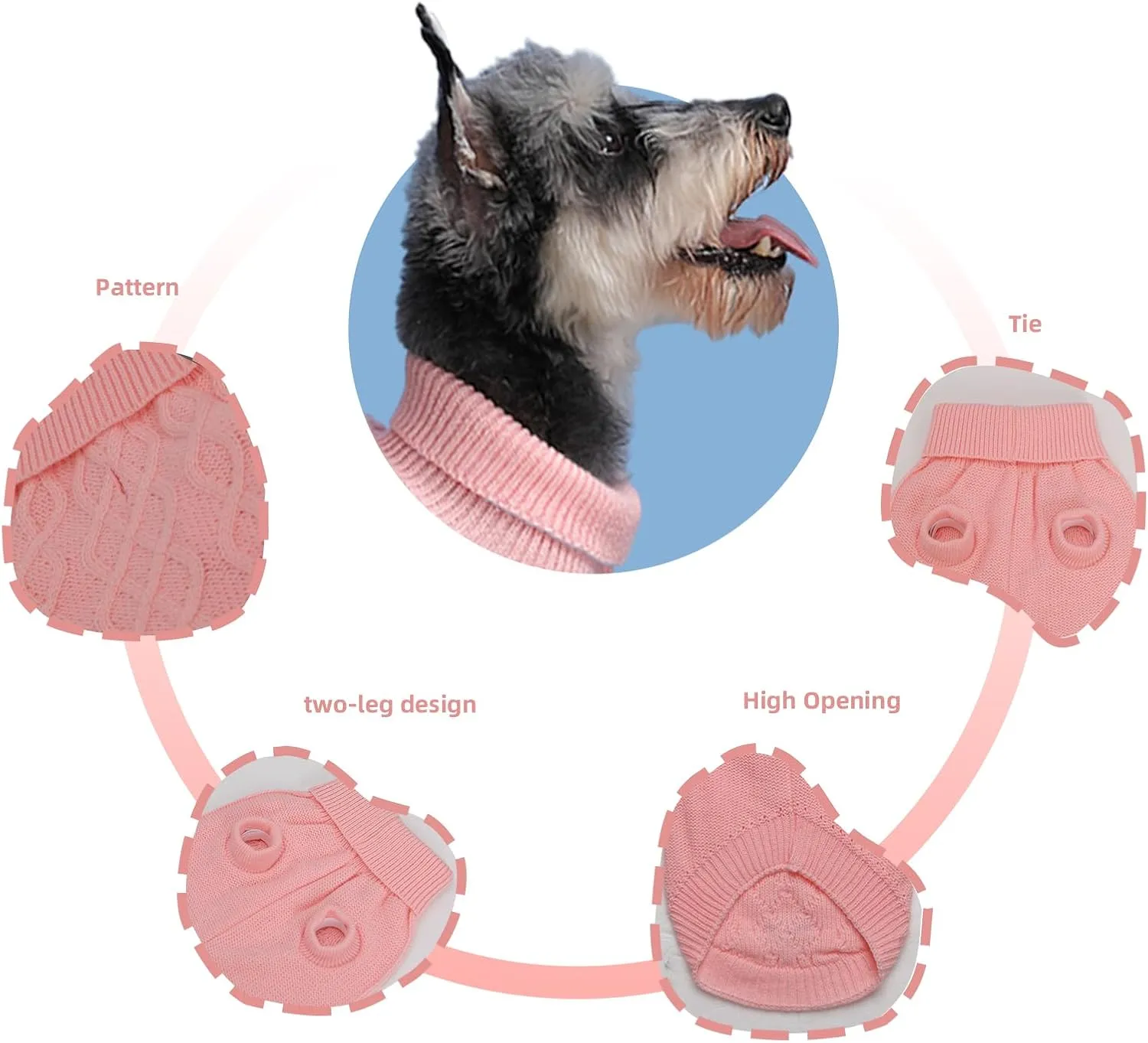 Dog Pullover Sweater, Cold Weather Cable Knitwear, Warm Clothes for Chihuahua, Bulldog, Dachshund, Pug, Yorkie,Dog Outfits for Small Dogs (Pink XS)