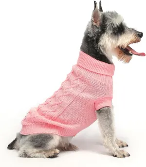Dog Pullover Sweater, Cold Weather Cable Knitwear, Warm Clothes for Chihuahua, Bulldog, Dachshund, Pug, Yorkie,Dog Outfits for Small Dogs (Pink XS)
