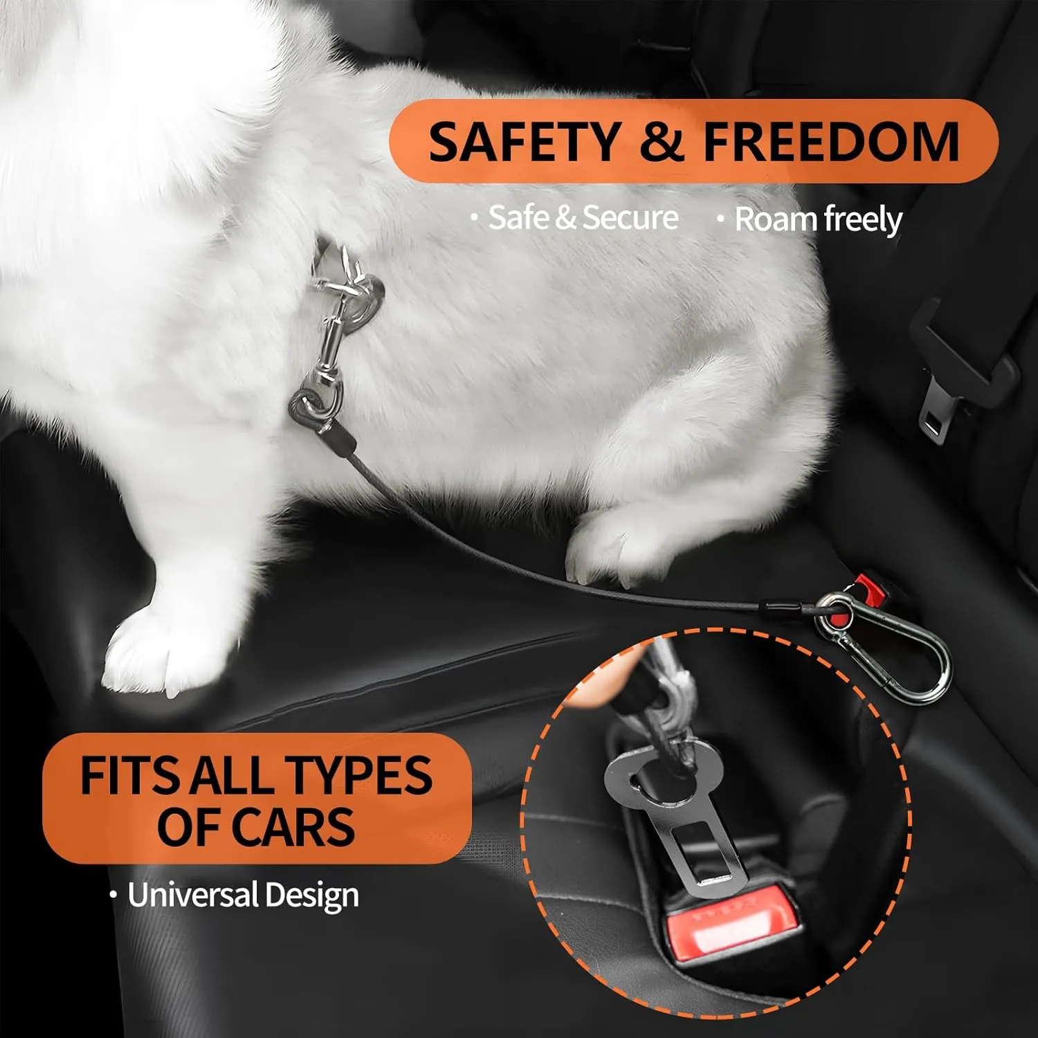 Dog Seat Belt for Car, 2pcs Coated Wire Leash, Double Clip Safety Restraint, Chew Proof Tether Cable, 32inch, Black