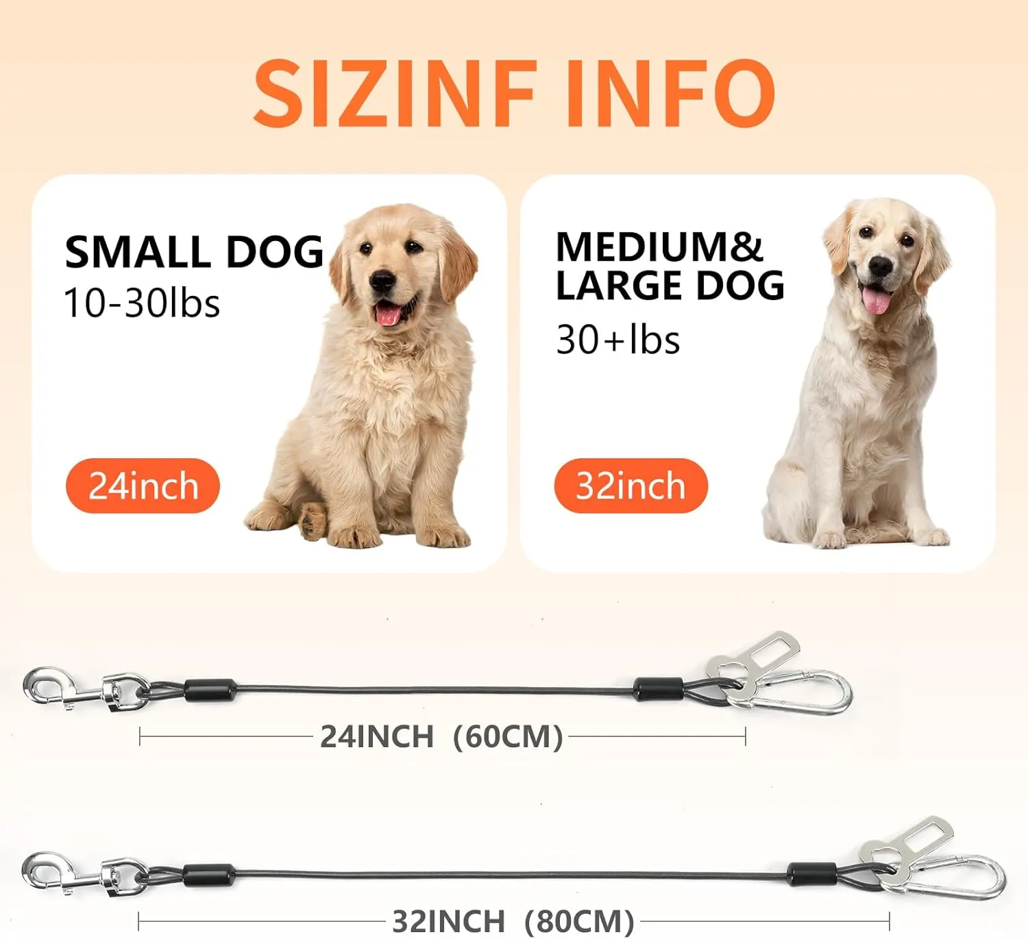 Dog Seat Belt for Car, 2pcs Coated Wire Leash, Double Clip Safety Restraint, Chew Proof Tether Cable, 32inch, Black