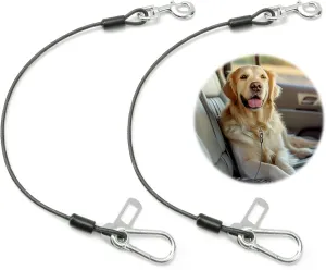 Dog Seat Belt for Car, 2pcs Coated Wire Leash, Double Clip Safety Restraint, Chew Proof Tether Cable, 32inch, Black