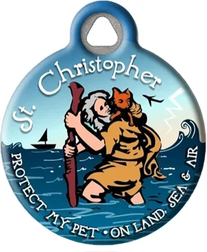 Dog Tag Art Saint Christopher Proect My Pet Personalized Pet ID Tag for Dogs and Cats, Silent Polymer Coated Stainless Steel Nametag with Customized Identification Information, Small .875" Diameter