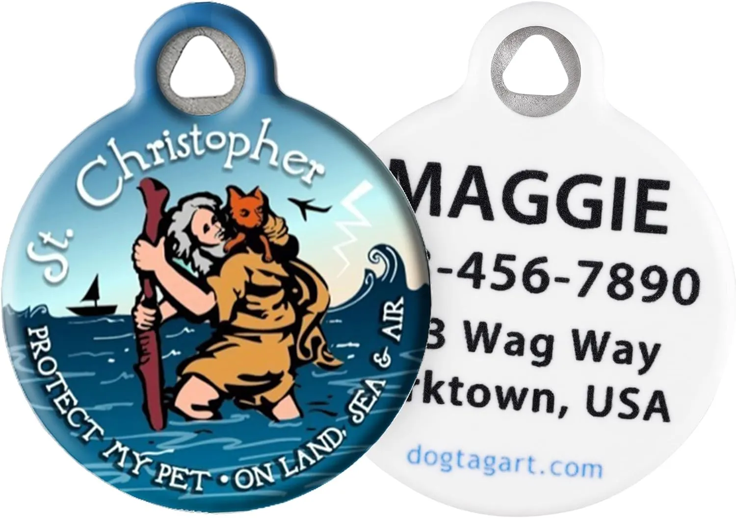 Dog Tag Art Saint Christopher Proect My Pet Personalized Pet ID Tag for Dogs and Cats, Silent Polymer Coated Stainless Steel Nametag with Customized Identification Information, Small .875" Diameter