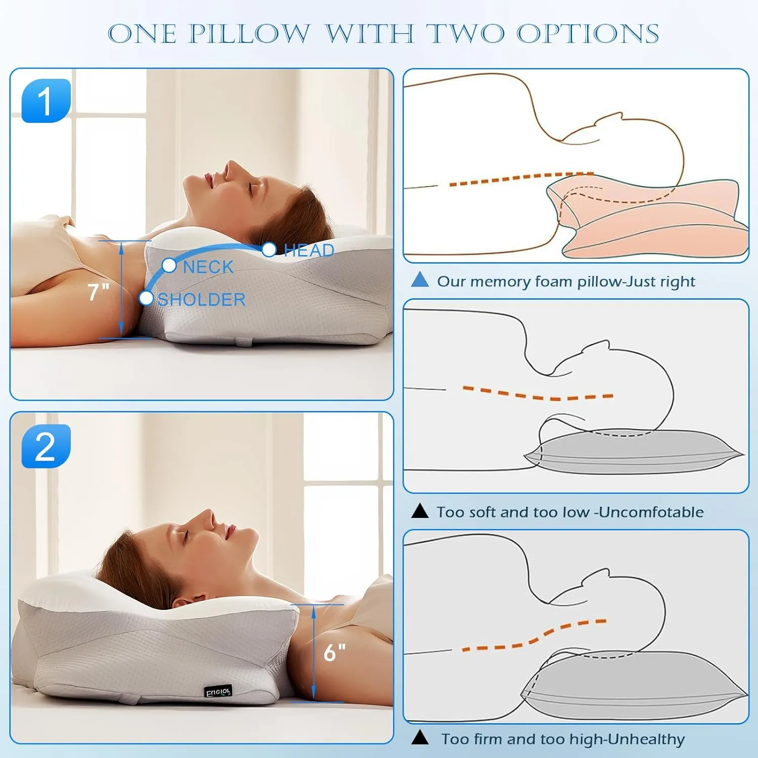 EUCIOR Cooling Gel Pillows for Neck and Shoulder,Cervical Pillow Cozy Sleeping,Odorless Ergonomic Contour Memory Foam Pillows for Side Back Stomach Sleepers with Pillowcase (Grey)
